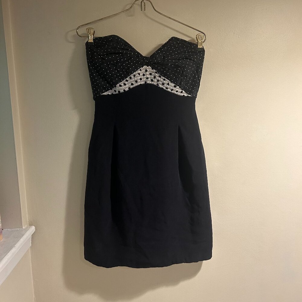 GEOFFREY BEENE early 90s strapless mini dress - black and white polka dots
